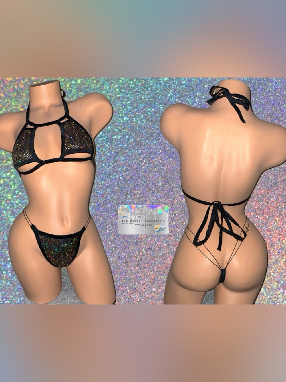 EXOTIC DANCEWEAR: Black & Gold 2 Piece Bikini Set & gold pasties